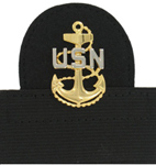 Navy Officer & Senior Enlisted Cap Devices Mounted on Stretch Band